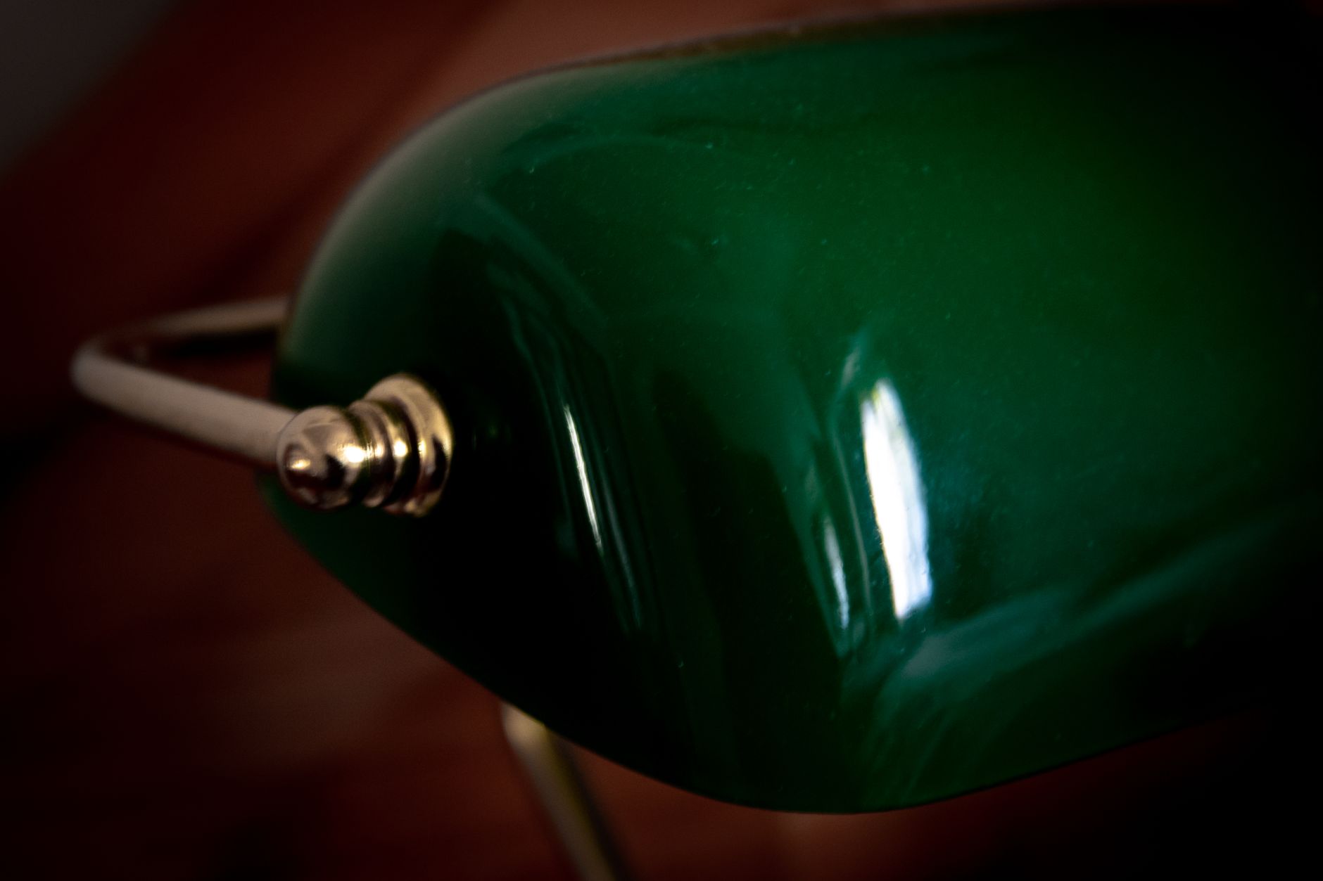 Mushroom Desk Lamp, 1970s: brass desk lamp on a wooden desk